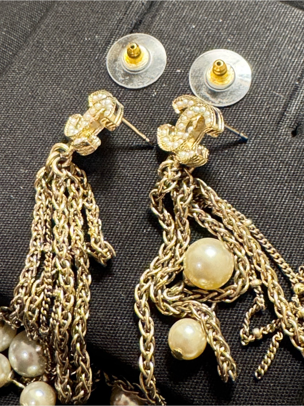CHANEL Gold Pearl Chain Tassel Drop Earrings - Picture 6 of 7